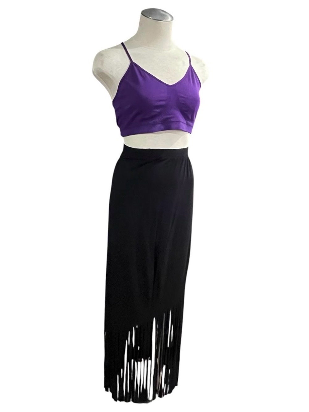Black Maxi Asymmetrical Fringe Hem Skirt - Boho Western Festival WhimsyGoth